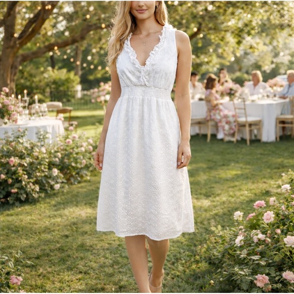 Old Navy Dresses & Skirts - Old Navy Women Y2k Babydoll Eyelet Dress L Ruffle Smocked White Coquette NWT